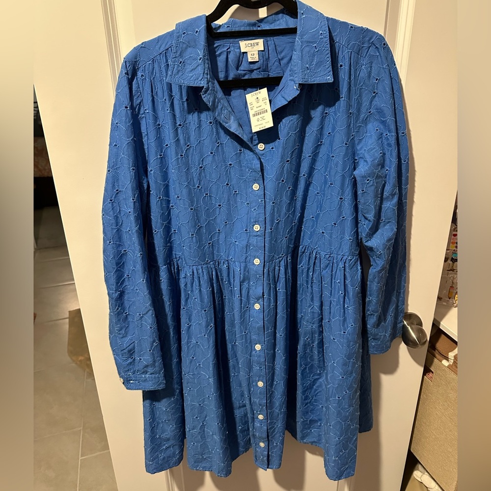 J. Crew Light Blue Embroidered Shirt Dress